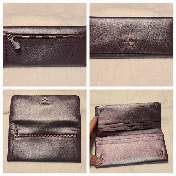 Prada Handbags - Prada Metalica Purple Long Wallet